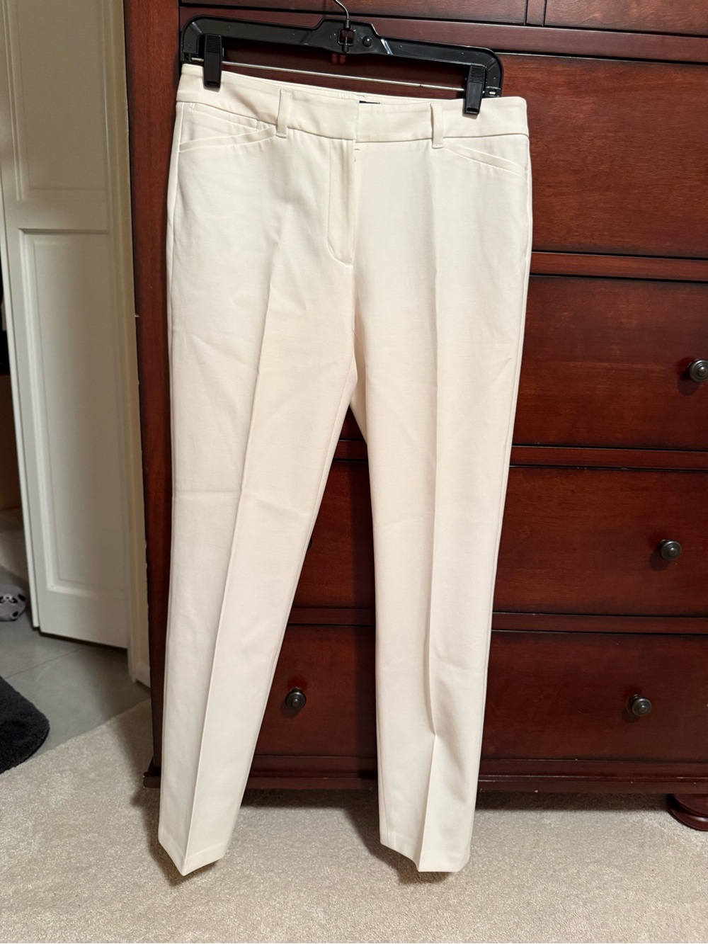 White House Black Market Cream Tailored Slim Trousers